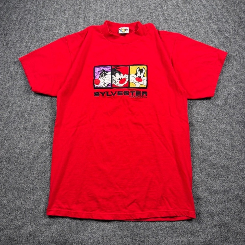 Vintage Looney Tunes Sylvester Cat Retro Cartoon T-Shirt 90s Red Embroidered